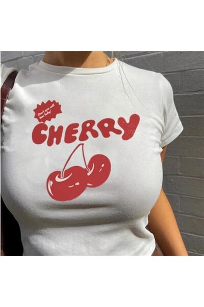 Le Savu Cherry με τύπωμα Λευκό Χρώμα Crop Sevunera