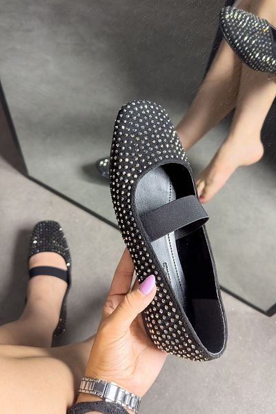 SHOEBELLAS Balerini de damă cu elastic Black Stone - Sies