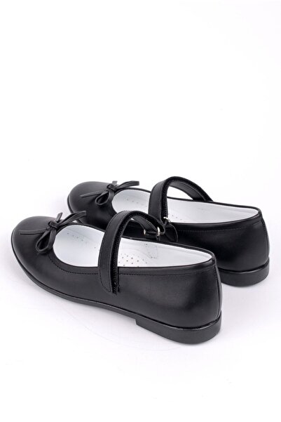 Rıdvan Çelik Bow Girls' Casual and Evening Dress Ballerina Shoes Black Skin