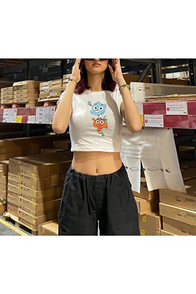 Le Savu Gumball Printed White Color Crop