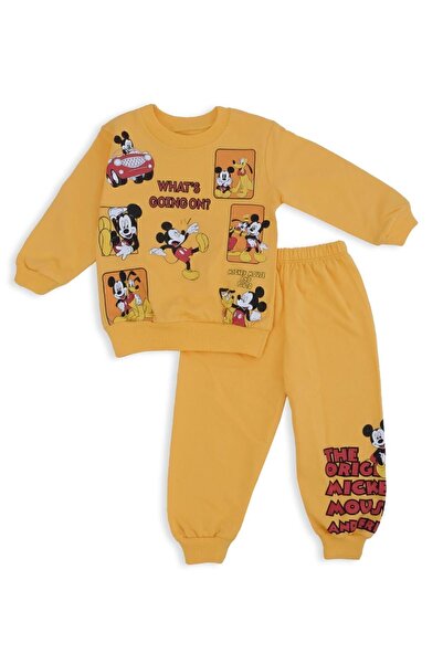 Bebelop Erkek Çocuk Mickey Mouse Kare Baskılı 2'Li Alt Üst Eşofman Takım