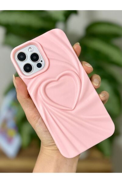 Go Aksesuar حافظة سيليكون مضادة للصدمات متوافقة مع هاتف Apple Iphone 12 و12 Pro ثلاثية الأبعاد من الساتان غير اللامع على شكل قلب