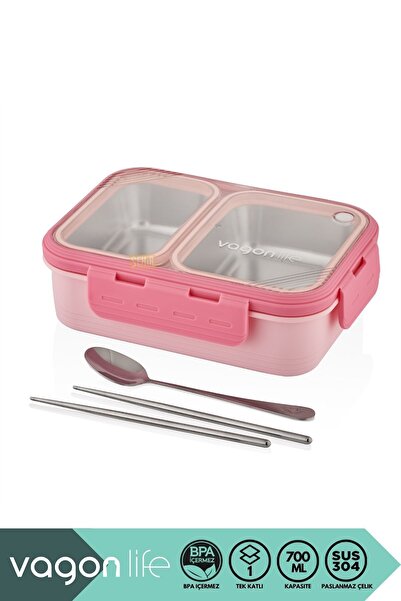 Vagonlife Bento 700ml Lunchbox Yeni Koleksiyon Tek Katlı 2 Bölmeli Çelik Sefe...