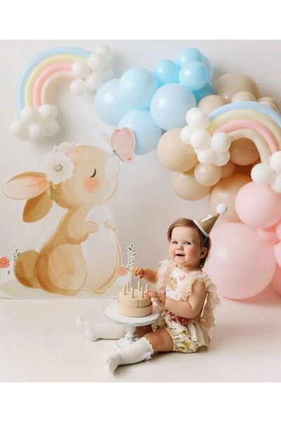 Çemrek Süs Parti Pink Blue Chain Set Rainbow Balloon Themed 80's