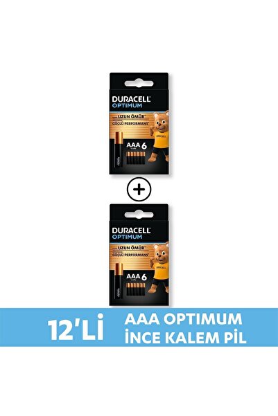 Duracell Optimum AAA Alkalin İnce Kalem Pil (12’li paket) 1,5V, LR6 MX1500