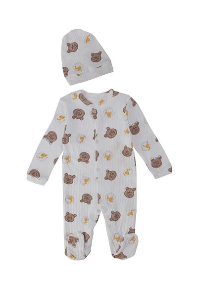 Bebelop Unisex Baby Winie The Pooh Printed Jumpsuit with Hat and Snap Fasteners