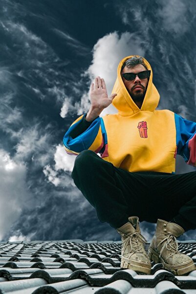 melongeneco Vintage Görünümlü Renkli Oversıze Kapüşonlu Tasarım Sarıl Bana Sw...