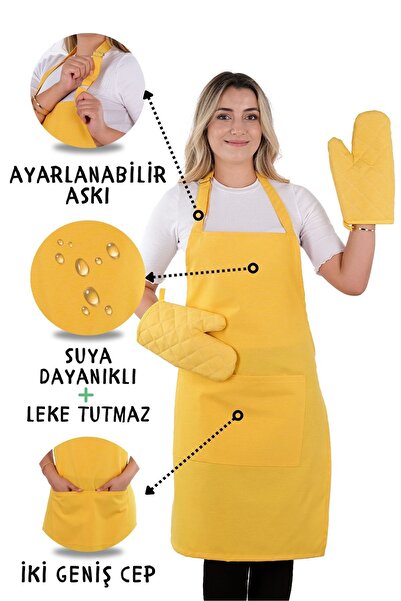 sevilya Simple 3'lü Set Ayar Askılı Cepli Mutfak Önlüğü Seti (2 ELDİVEN) Şef ...