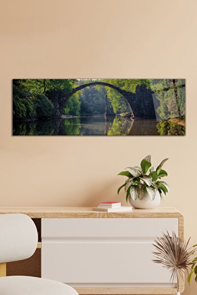 Vosevu Doğa İçinde Taş Köprü Panoramik Cam Tablo, Modern Ev ve Ofis Dekoru, H...