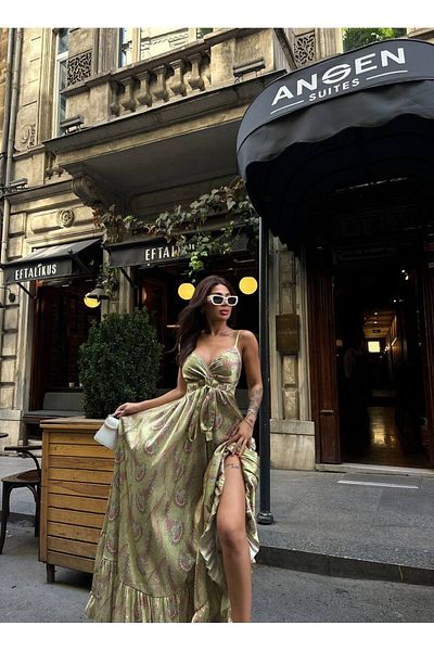 LB Laluna Butik Rochie lungă de mătase pentru femei - cu bretele