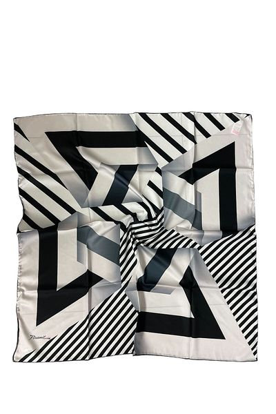 PİRAMİT Geometric Pattern Pyramid Luxer Scarf - 90cm X 90cm, Black Ecru Es-26