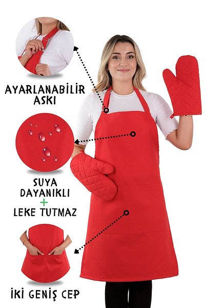 sevilya Simple Set of 3 Kitchen Apron Set with Adjustment Hanger and Pocket (2 GLOVES) Chef Waiter Cafe Cook Barista