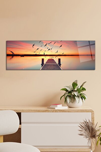 Vosevu Ahşap İskele Kuş, Deniz Panoramik Cam Tablo, Modern Ev ve Ofis Dekoru,...