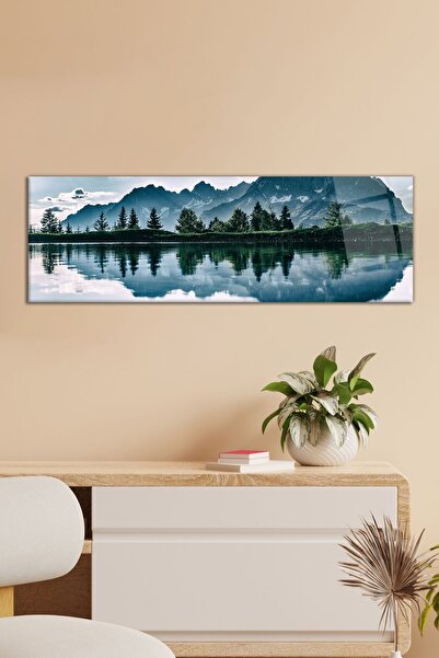 Vosevu Dağ ve Ağaç Manzarası Panoramik Cam Tablo, Modern Ev ve Ofis Dekoru, H...