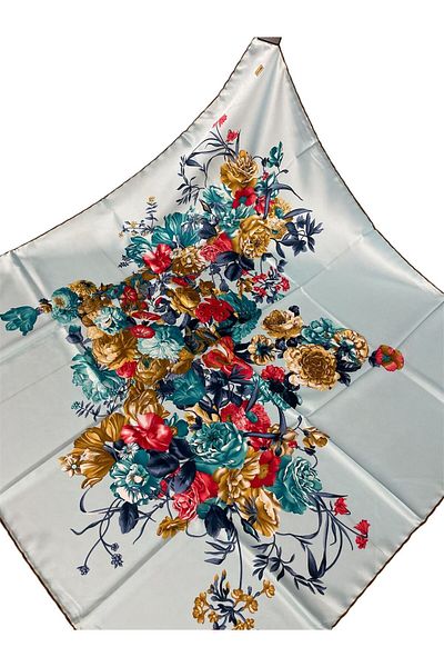 PİRAMİT Avona Pyramid 90Cmx90Cm Light Blue Scarf with Flower Pattern Es-21