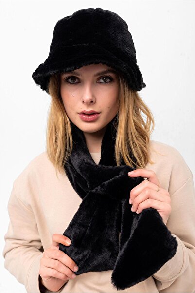 Saria Moda Set de 2 pălărie de pluș pentru femei, eșarfă cu guler