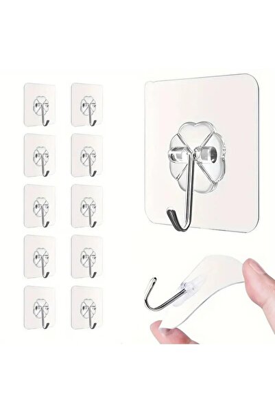 Umay 10 Adet Modern Stil Şeffaf Kendinden Yapışkanlı Kapı, Duvar Askısı Tekli...