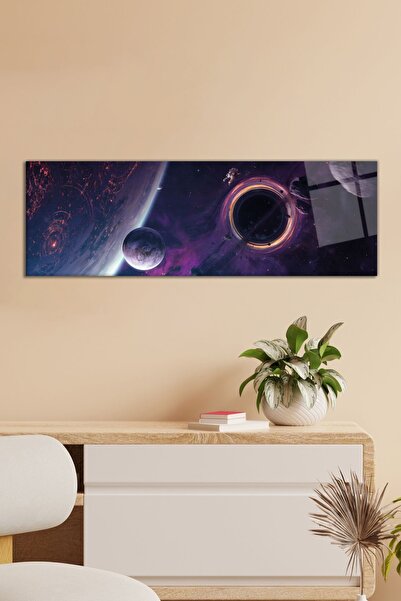 Vosevu Mor Galaksi Ve Uzay Panoramik Cam Tablo, Modern Ev ve Ofis Dekoru, Hed...