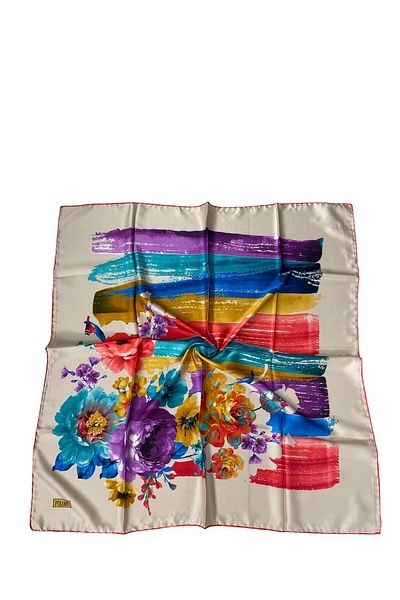 PİRAMİT 90cm X 90cm Pyramid Digital Printed Floral Pattern Light Beige Scarf - Es-11