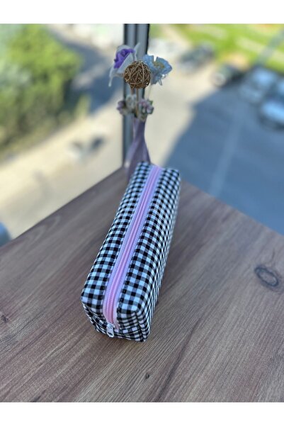 minyaturhayalim Siyah beyaz pötikareli pembe fermuarlı kalemlik boy makyaj ça...