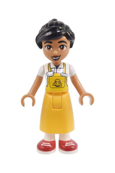 LEGO Mini Figure Beatriz Barista - Black Hair, Yellow Apron, Croissant Accessory