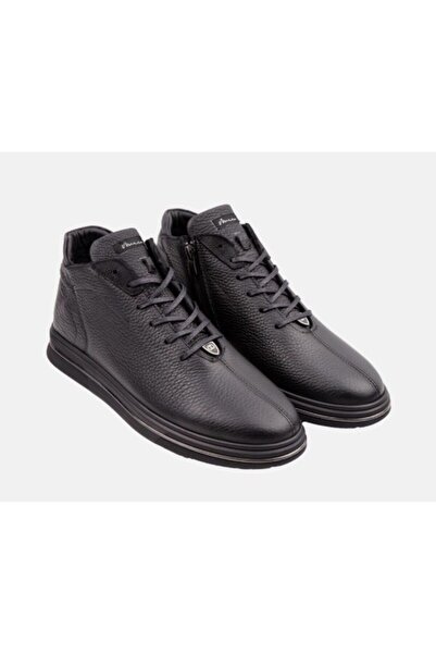 MARCOMEN %100 Gerçek/Hakiki Deri Bağlı Fermuarlı Düz Taban Günlük Erkek Casual Bot 18310