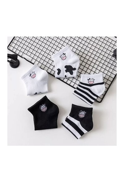 REYNBOO SOCKS 5 Pairs of Women's Cow Patterned Half Booties Socks with 5 Different Models Washable