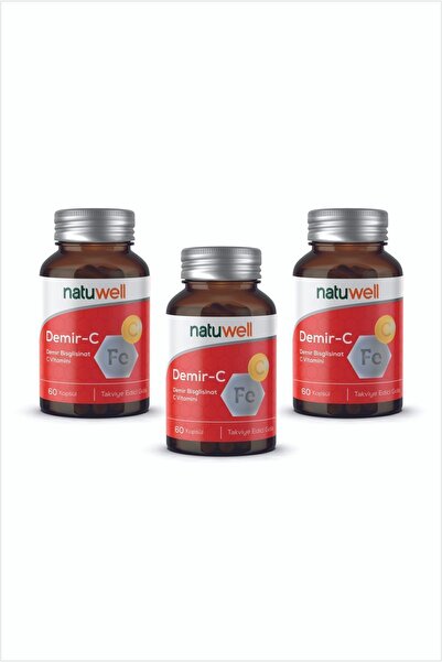 Natuwell 3'lü Natuwell Demir-C (Demir Bisglisinat + C Vitamini) 60 Kapsül