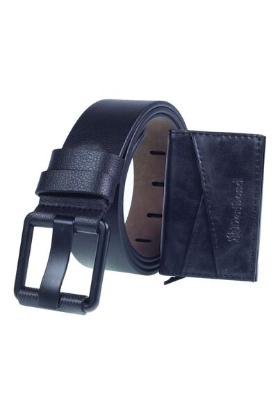 Deribond حزام رجالي وحامل بطاقات آلية جلدية مجنونة