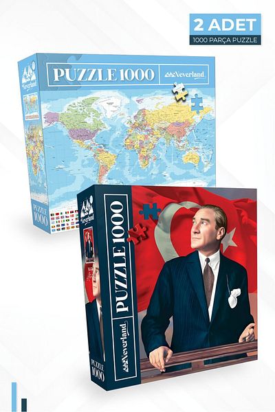 Neverland 2 PIECES 1000 PIECES PUZZLE - ATATURK and WORLD MAP-I
