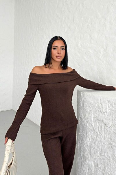 Know Női barna Thessaloniki Fabric Madonna gallér alsó felső nadrágkosztüm