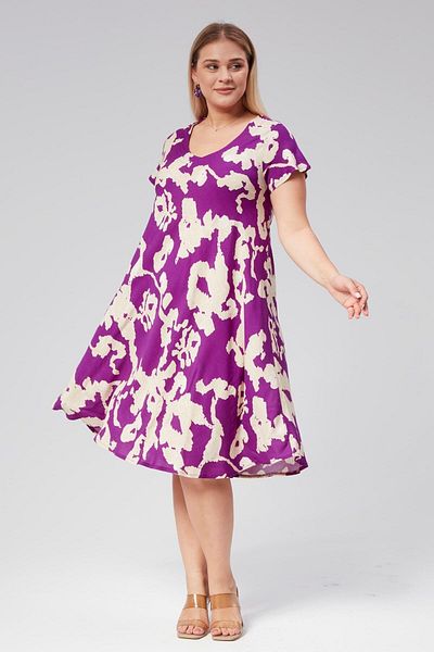 Seamoda Φόρεμα Comfort V-Neck Ethnic Print Viscon - Κοντό μανίκι, Plus Size ΜΩΒ