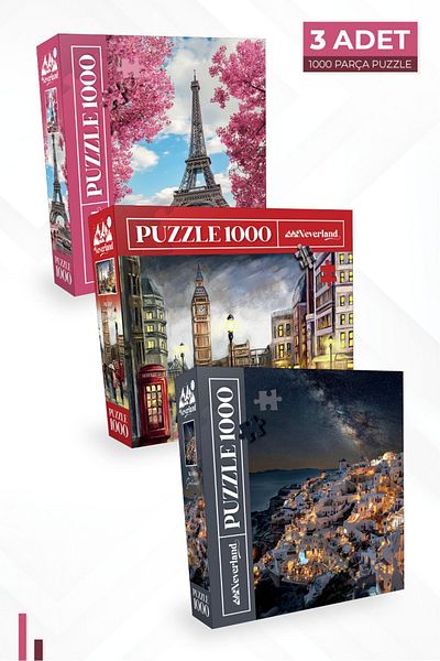 Neverland 3 PIECES 1000 PIECES PUZZLE - EIFFEL TOWER and LONDON and SANTORINI