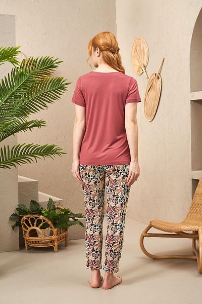 PJS 25176 Women's V-neck Patterned Short Sleeve Pajamas Set