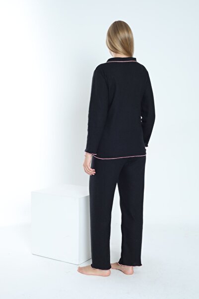 Miss Dünya Lissa Állítható derék és láb fodros részletes pizsama szett terhes és kismama számára - elülső gombokkal