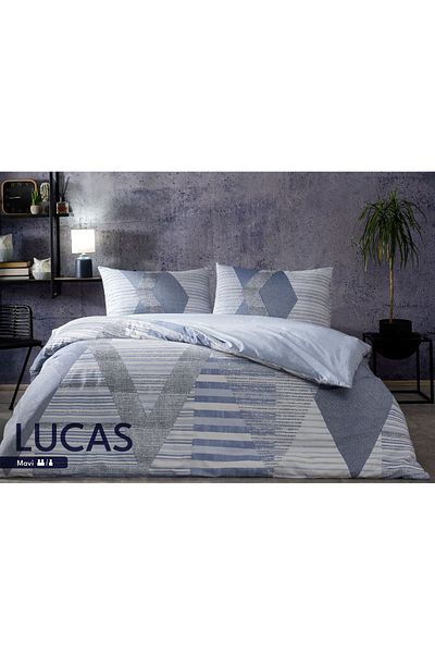 Taç Lucas Blue - Set de lenjerie de pat dublu la modă pentru tineret Ranforce