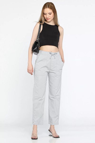 GÜLSELİ Gray Women's Trousers with High Waist and Pockets