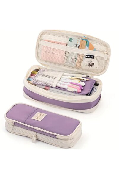 SYNOPE Geniş Büyük Kapasiteli Çok Bölmeli Gözlü Fonksiyonlu Kalemlik Kalemlik Kalem Makyaj Çantası Kutusu