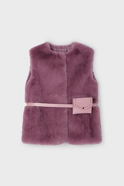 MAYORAL Girl's Faux Fur Plush Vest with Belt