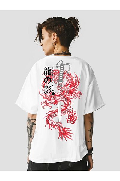 SELF CONTROL Μπλουζάκι Unisex Red Dragon Dragon - 100% βαμβάκι, υπερμεγέθη, εμπριμέ