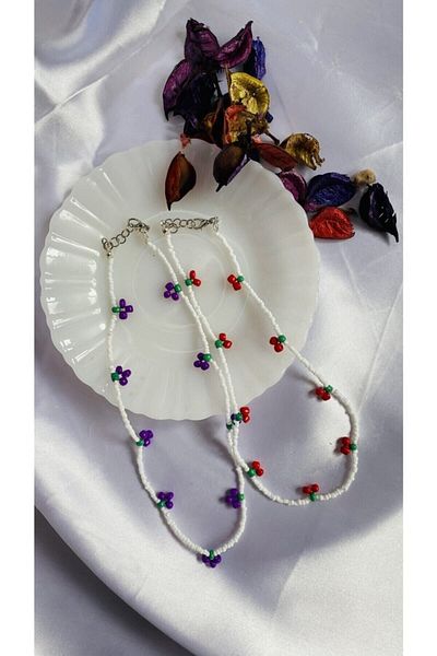müniseninlifleri Grape & Cherry Patterned 90s Bujiteri Necklace