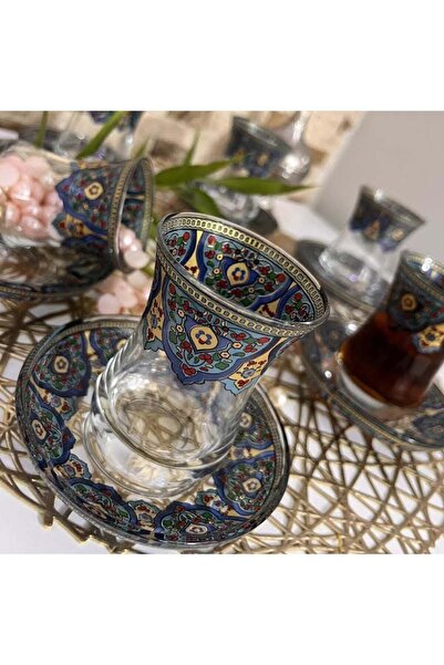 Paşabahçe Willow Patterned Tile Tea Set