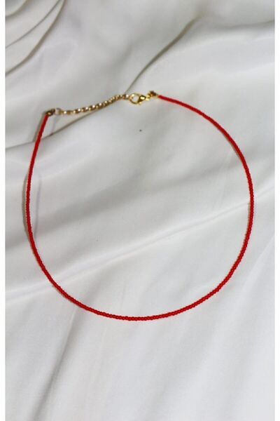 Mileno Tasarım Kırmızı Kum Boncuk Kolye