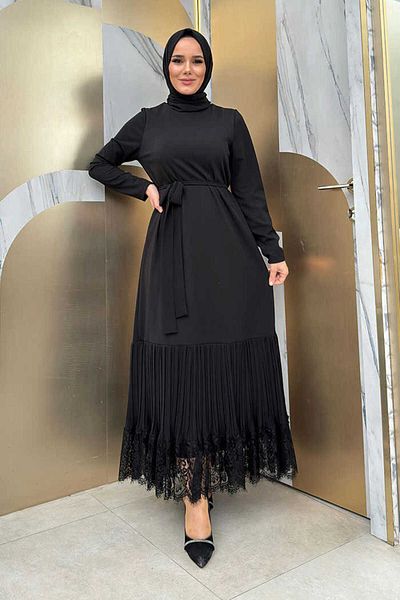 Bym Fashion Ζώνη φόρεμα με πλισέ με δαντέλα 3890 μαύρο