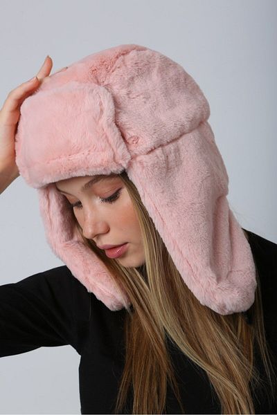 Luminos Butik Pink Plush Earmuff Beanie for Comfortable Cold Weather - Soft Furry Texture Beanie1127