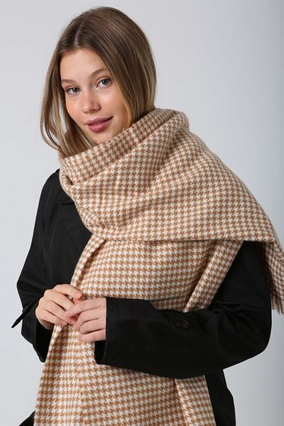 Luminos Butik Women's Mink Houndstooth Patterned Scarf - Shawl 70x180 Cm Sal1220