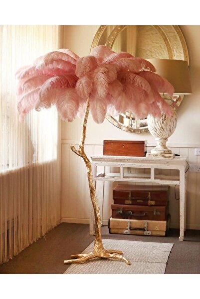 KARACA DESİGN Pembe-gold Deve Kuşu Tüyü Lambader