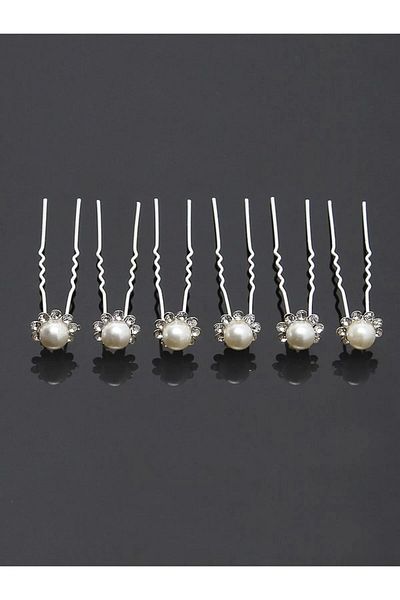 BEİLYS COSMETİCS & ACCESSORY Set de 6 agrafe de păr de mireasă din piatră de perle și zircon