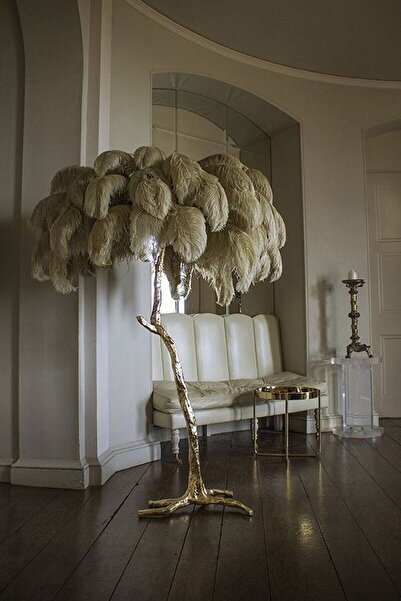 Genel Markalar Golden Amber Deve Kuşu Tüyü Lambader Lambader -özelseri-