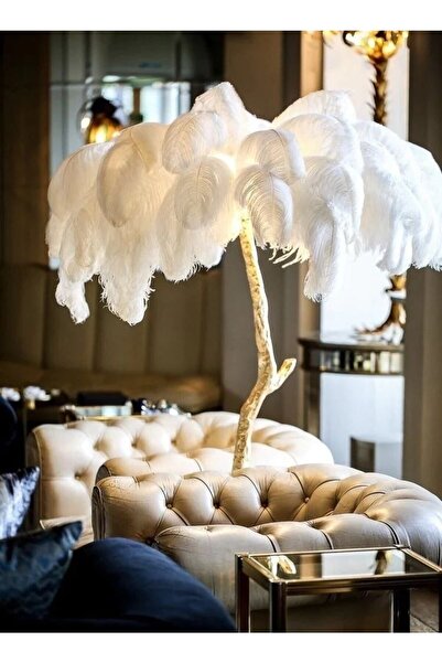 MODERN Er Lighting Beyaz Deve Kuşu Tüyü Lambader